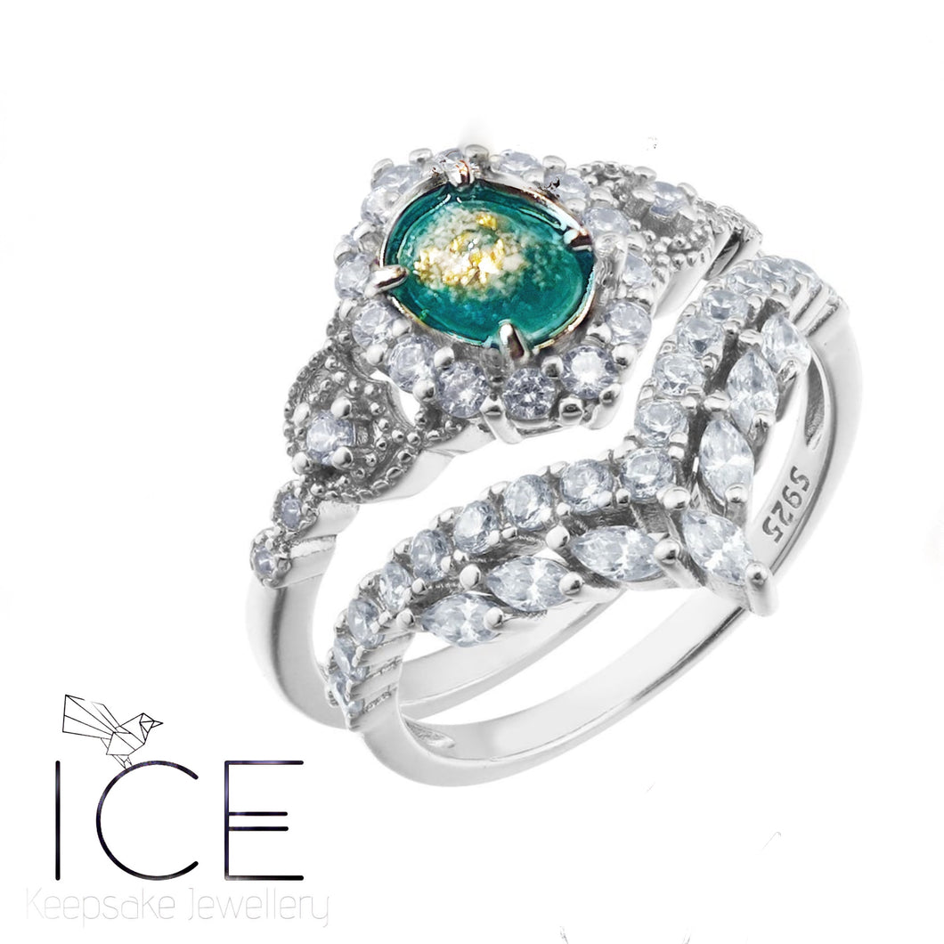 Audrey ~ Sterling Silver Keepsake ring and Matching Stacker Set