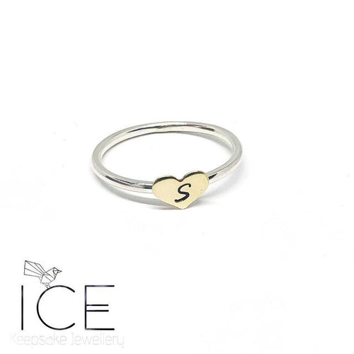Love Heart Initial Stacker Ring